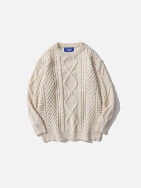 Aelfric Eden Retro 90s Cable Knit Sweater Ivory Size Small